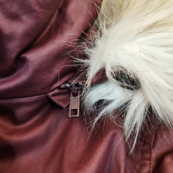 AMERICAN RAG Burgundy Red Hooded Parka Pockets Faux Fur Winter Womens Small S - Picture 9 of 12